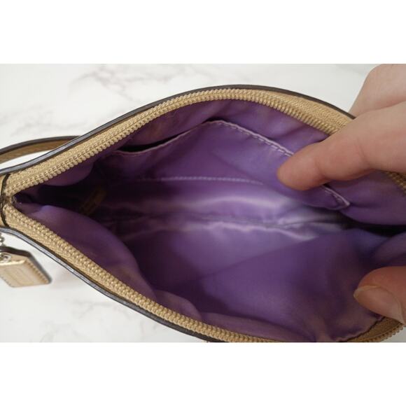 COACH Vintage Gold/Silver Shimmer Logo Canvas Tan Wristlet - EUC - Picture 4 of 4